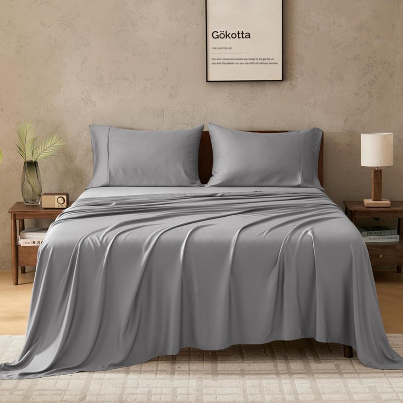 GOKOTTA Queen Size Bed Sheets 4 Piece Set, Super Soft Sheets, Cooling Sheets for Hot Sleepers - Hotel Luxury Silky Breathable Sheet, Deep Pocket Up to 16" - Durable Double Stitched (Grey) - Image 1
